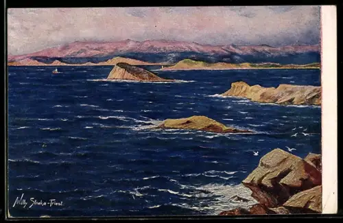 Künstler-AK Willy Straka: Maestrale, Nordwestwind auf der Adria