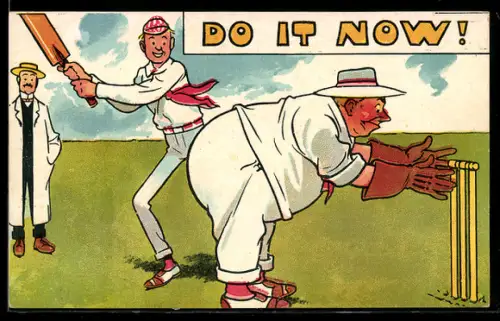 AK Männer beim Cricket, ein Mann will einem anderen auf den Hintern schlagen