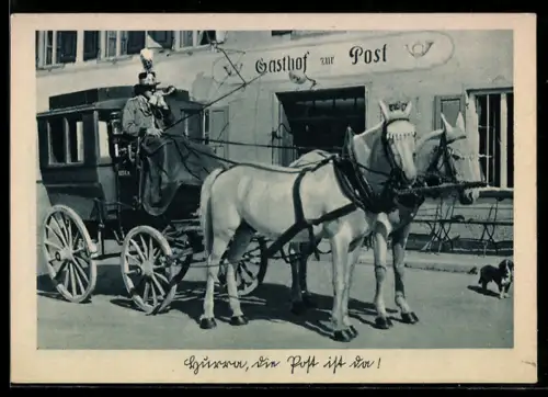 AK Hurra, die Post ist da, Postkutsche