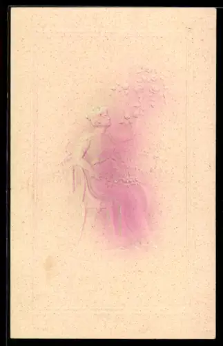 Präge-AK Junge Dame im antiken Gewand, Rosen, Jugendstil