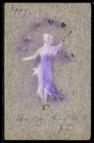 Präge-AK Laufende junge Dame, Blumenreigen, Jugendstil