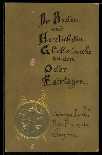 Präge-AK Tanzende Frauenfigur als Anhänger gestaltet, Ostergruss, Jugendstil
