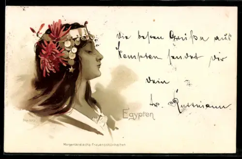 AK Morgenländische Frauenschönheiten, Ägypterin mit Schmuck