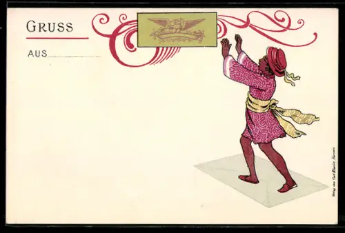 Lithographie Orientale auf fliegendem Briefumschlag, Windstoss, Jugendstil