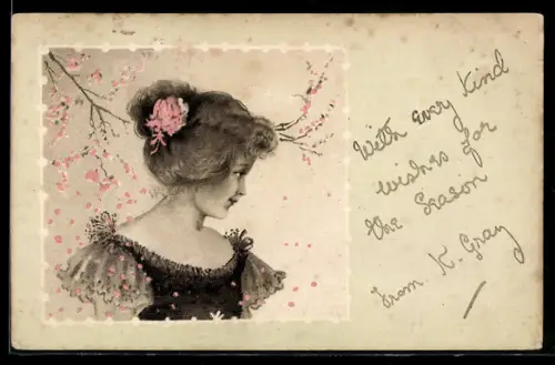 AK Maid mit Blume im Haar