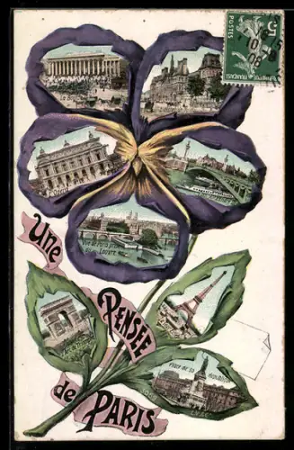 AK Paris, Une pensée de Paris avec monuments emblématiques