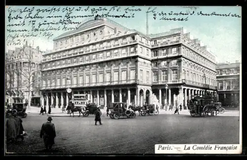 AK Paris, La Comédie Francaise et circulation avec voitures et omnibus