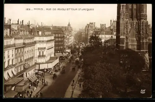 AK Paris, Rue de Rivoli et Tour St-Jacques