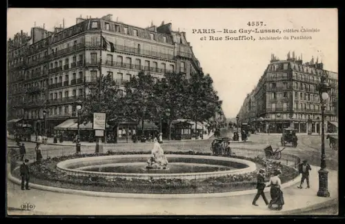 AK Paris, Rue Gay-Lussac et Rue Soufflot, célèbre chimiste et architecte du Panthéon