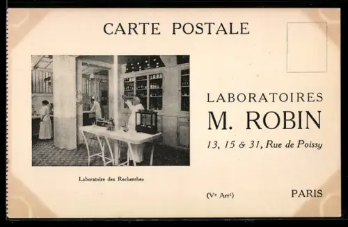 AK Paris, Laboratoires M. Robin, intérieur des laboratoires de recherches et colloïdaux