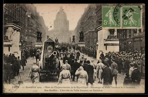 AK Paris, Rue Soufflot, L`Arrivée du Poilu Inconnu au Panthéon