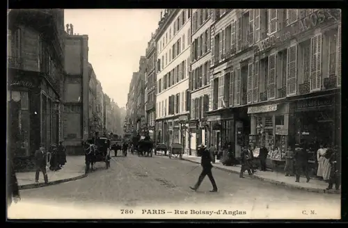AK Paris, Rue Boissy-d`Anglas avec passants et calèches