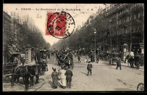 AK Paris, Le Boulevard de la Madeleine mit Kutschen