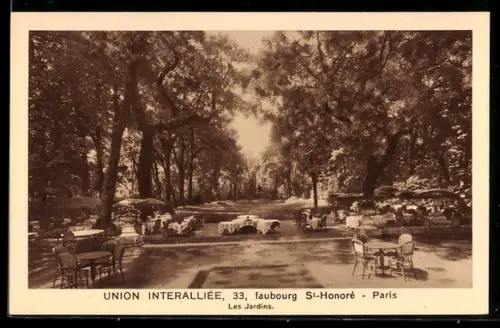 AK Paris, Union Interalliée, 33, faubourg St-Honoré, Les Jardins