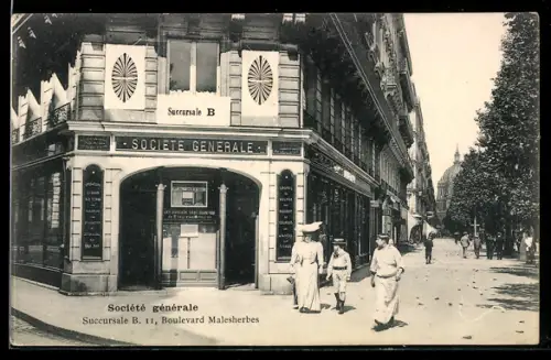 AK Paris, Société Générale, succursale B, Boulevard Malesherbes, avec passants élégants