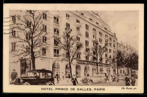 AK Paris, Hôtel Prince de Galles et voitures anciennes sur l`Avenue George V