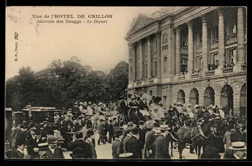 AK Paris, Vue de l`Hôtel de Crillon, Journée des Drags, Le Départ