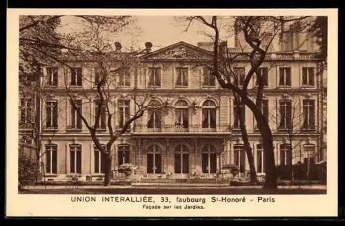 AK Paris, Union Interalliée, Facade sur les Jardins