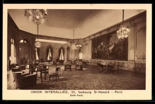 AK Paris, Union Interalliée, Salle Foch, intérieur élégant du faubourg St-Honoré