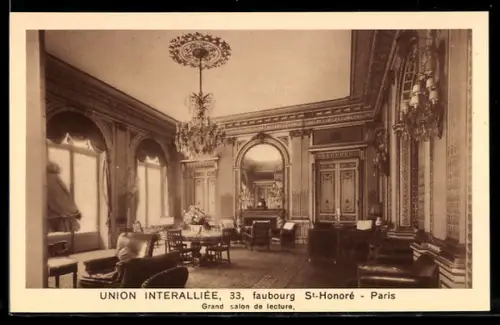 AK Paris, Grand salon de lecture de l`Union Interalliée, 33 faubourg St-Honoré