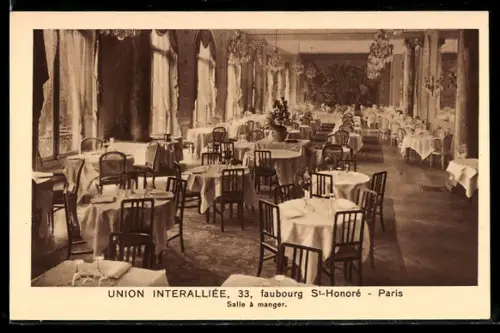 AK Paris, Union Interalliée, Salle à manger au 33 faubourg St-Honoré