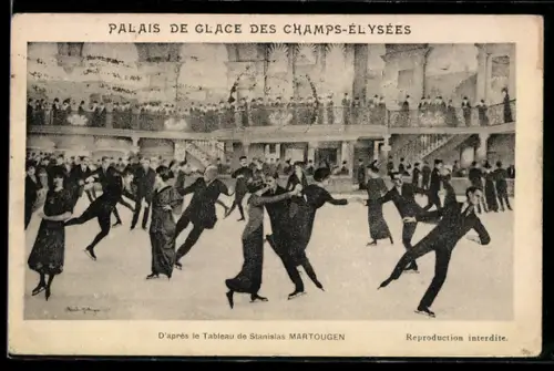 AK Paris, Palais de Glace des Champs-Élysées, patineurs élégants sur la piste animée