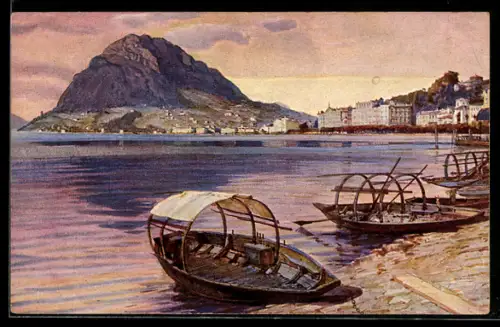 Künstler-AK Lugano, Quai e Monte S. Salvatore