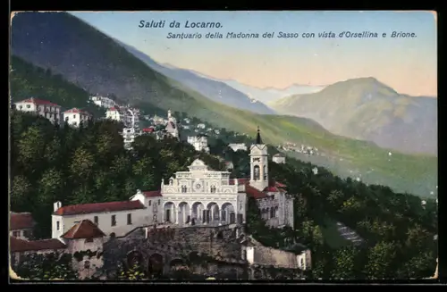 AK Locarno, Santuario della Madonna del Sasso con vista d`Orsellina e Brione