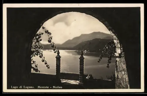 AK Morcote /Lago di Lugano, Panorama durch Torbogen Gesehen