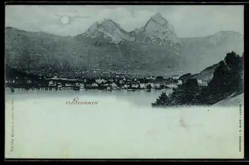 Mondschein-AK Brunnen, Teilansicht