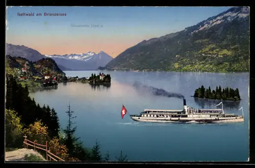 AK Iseitwald am Brienzersee, Partie am See mit Schiff Jungfrau
