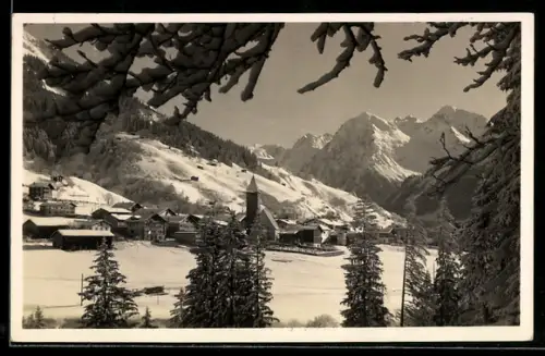 AK Klosters, Teilansicht mit Silvrettagruppe im Schnee