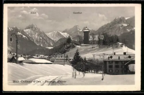 AK Château d`Oex, Paysage d`hiver, Rubli, Gumfluh