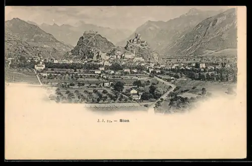 AK Sion, Teilansicht mit Bergen