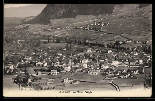 AK Aigle, Panorama mit Strassenpartie