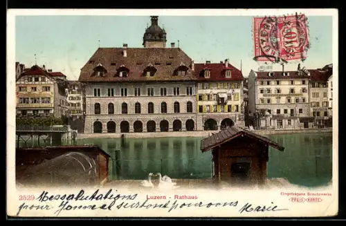 AK Luzern, Uferpartie mit Rathaus