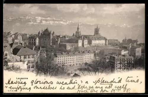 AK Lausanne, Teilansicht mit Schloss