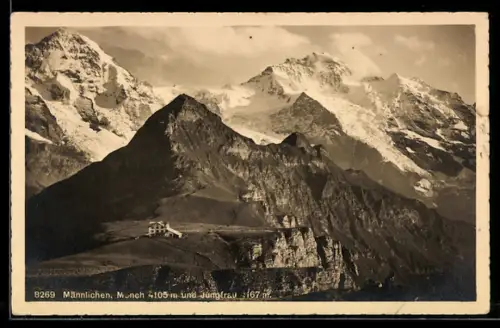 AK Männlichen, Gasthaus mit Mönch und Jungfrau im Panorama
