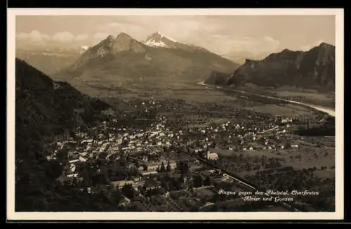AK Ragaz, Teilansicht gegen das Rheintal, Churfirsten, Alvier und Gonzen