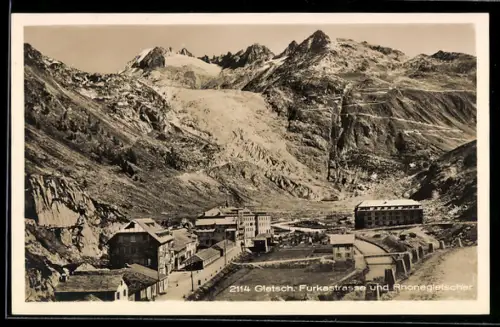 AK Gletsch, Furkastrasse und Rhonegletscher