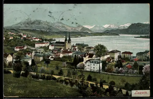 AK Luzern, Teilansicht mit Kirche