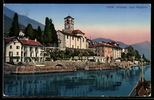 AK Brissago /Lago Maggiore, Uferpartie mit Kirche