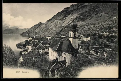 AK Gersau, Teilansicht mit Kirche