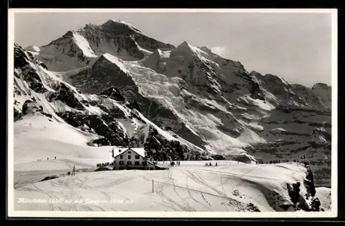 AK Männlichen, Hotel mit Jungfrau im Schnee