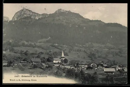 AK Erlenbach im Simmental, Teilansicht mit Kirche