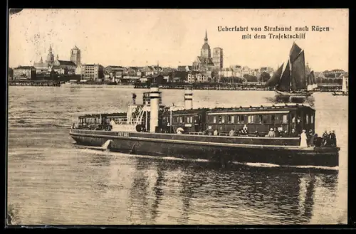 AK Stralsund, Überfahrt nach Rügen mit dem Trajektschiff Putbus