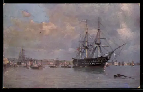 AK Greenwich, Kriegsschiff Agamemnon ladet atlantisches Kabel 1857