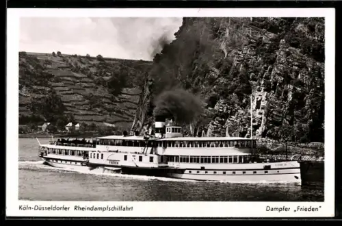 AK Dampfer Frieden der Köln-Düsseldorfer Rheindampfschiffahrt vor der Loreley