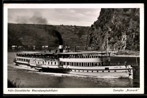 AK Dampfer Bismarck der Köln-Düsseldorfer Rheindampferschifffahrt passiert die Loreley