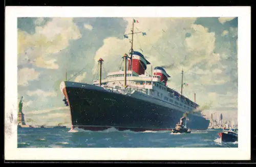 AK Passagierschiff S.S. America bei Ausfahrt aus dem Hafen von New York